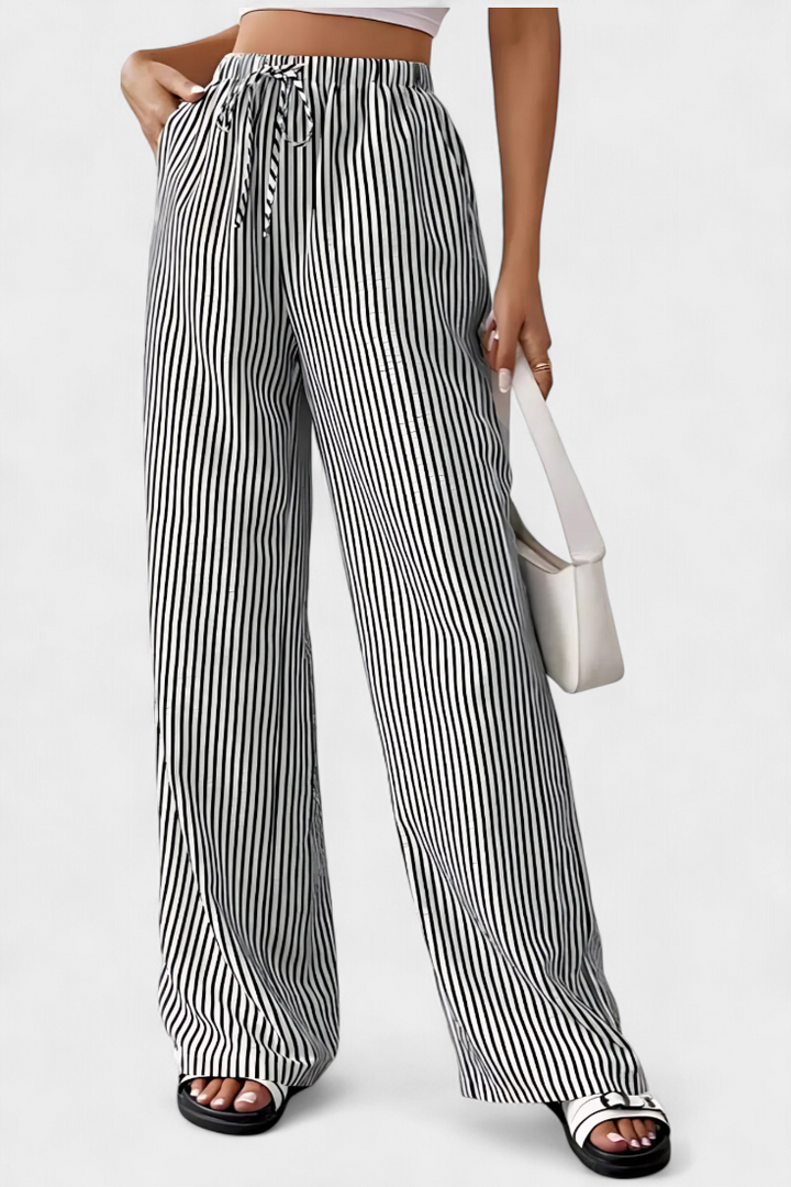 Sabrina | Pantalons Droits Légers avec Taille Ajustable à Rayures