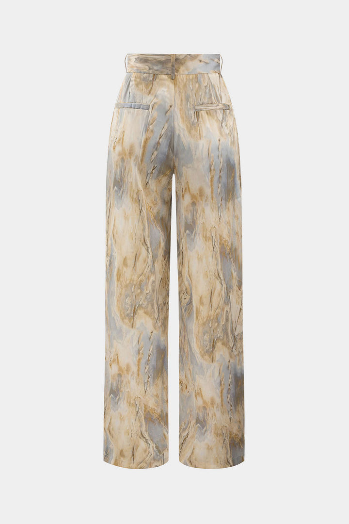 Inna | Pantalons Droits Taille Haute avec Imprimé Marbré