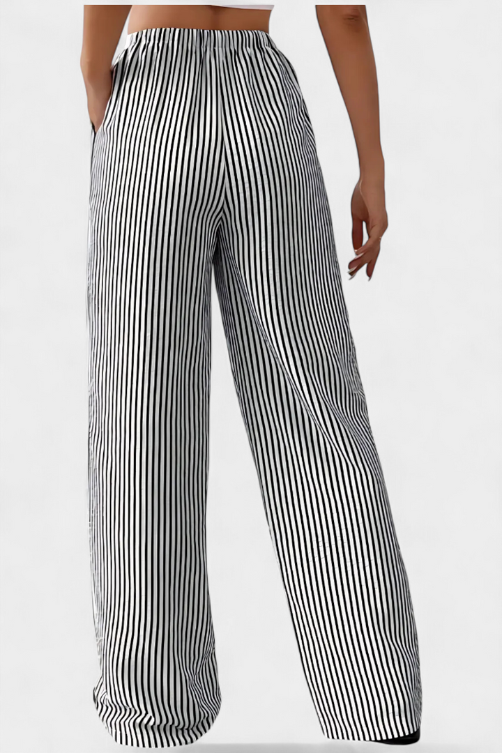 Sabrina | Pantalons Droits Légers avec Taille Ajustable à Rayures