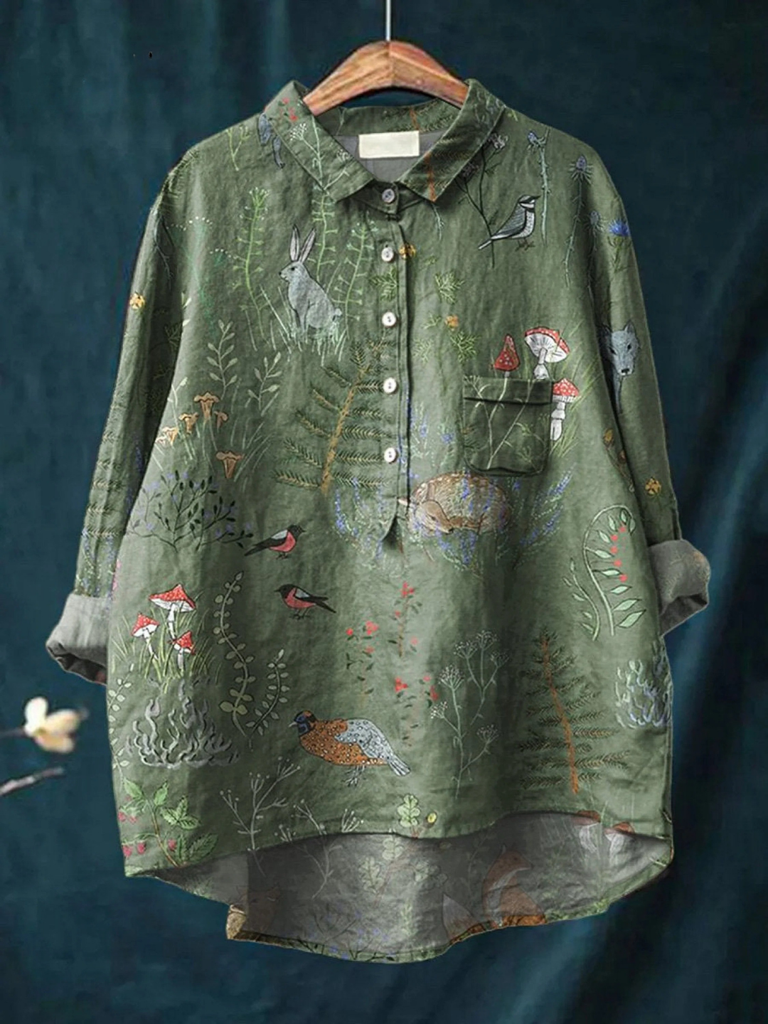 Elena | Chemise Décontractée Femme avec Motif de Forêt et Animaux