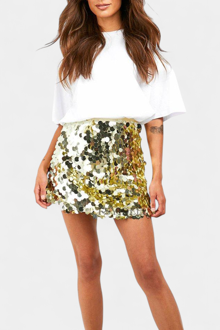 Veena | Jupe Mini en Sequins Noir, Doré ou Argent