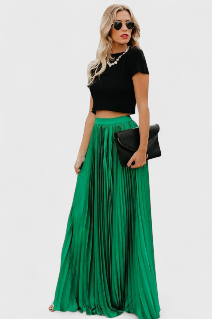 Mila | Jupe Longue Plissée Taille Haute