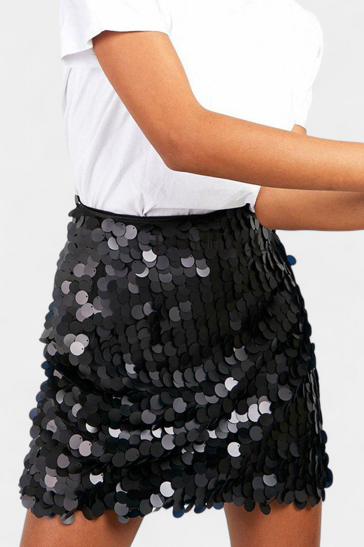 Veena | Jupe Mini en Sequins Noir, Doré ou Argent
