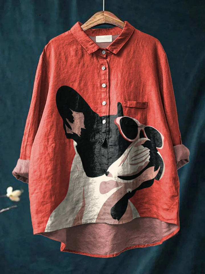 Valeria | T-shirt décontracté avec motif décoratif de Bulldog Français