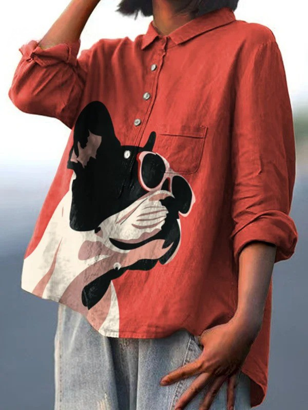 Valeria | T-shirt décontracté avec motif décoratif de Bulldog Français