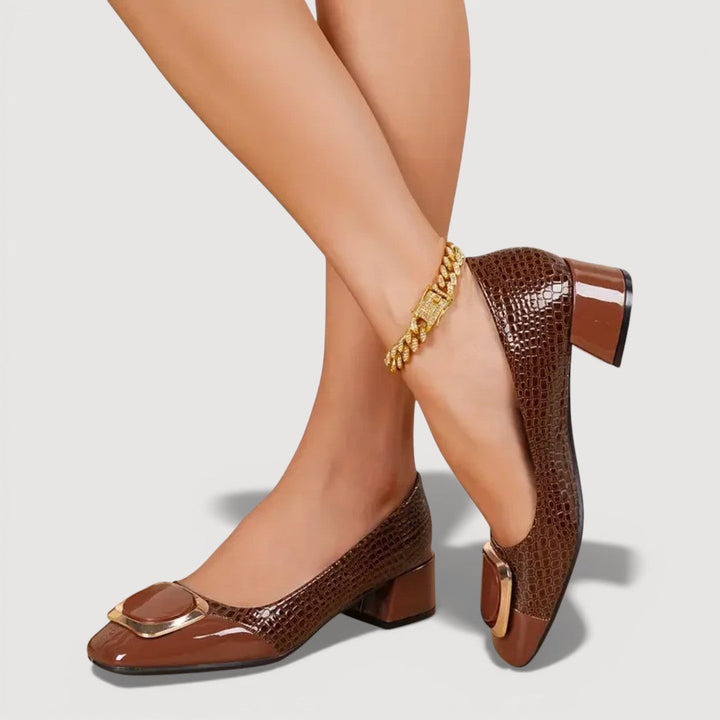 Livana | Chaussures à Talons Bas Effet Croco