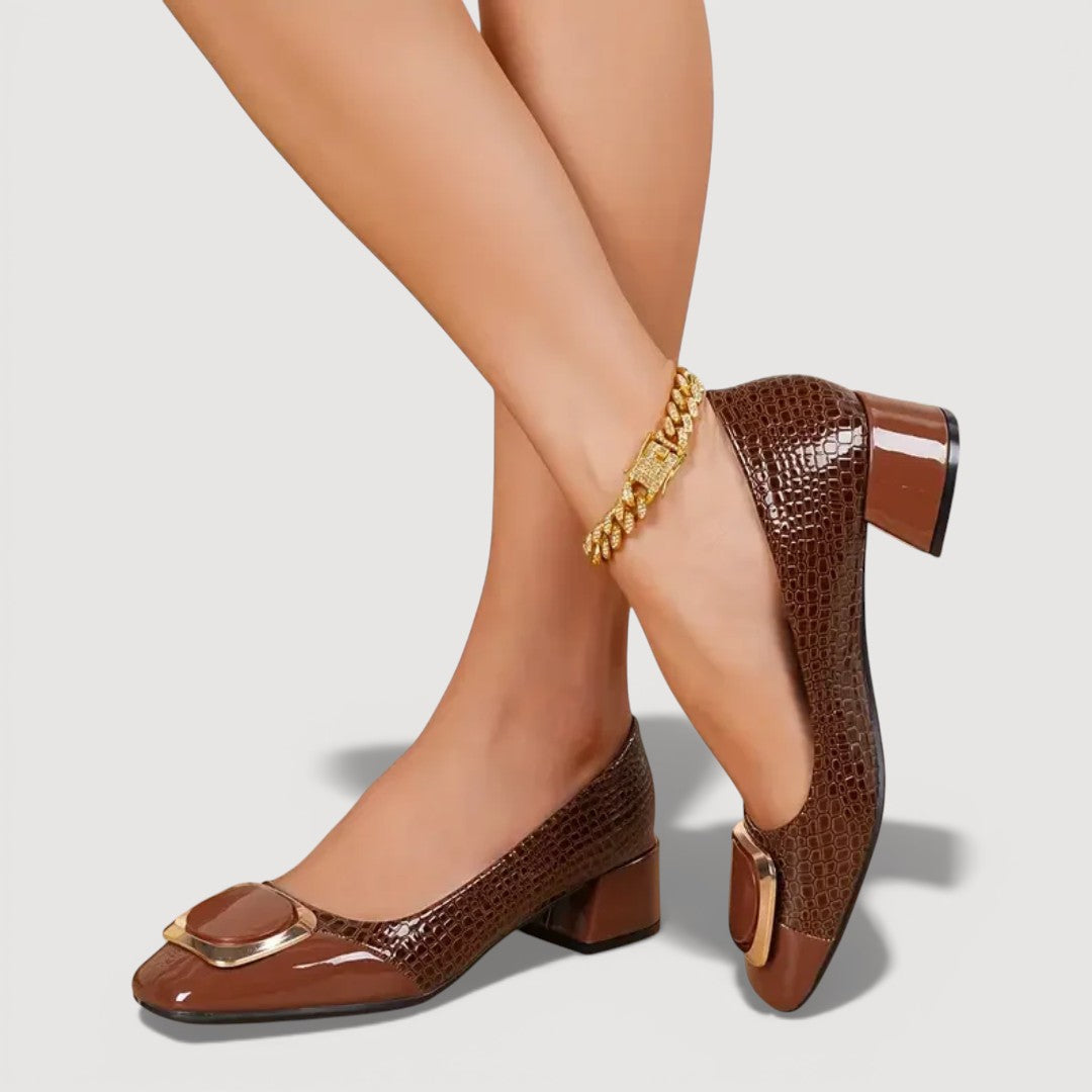 Livana | Chaussures à Talons Bas Effet Croco