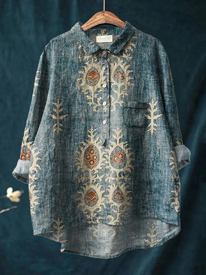 Anges | Chemise Décontractée en Fleur Art Ethnique Vintage pour Femmes
