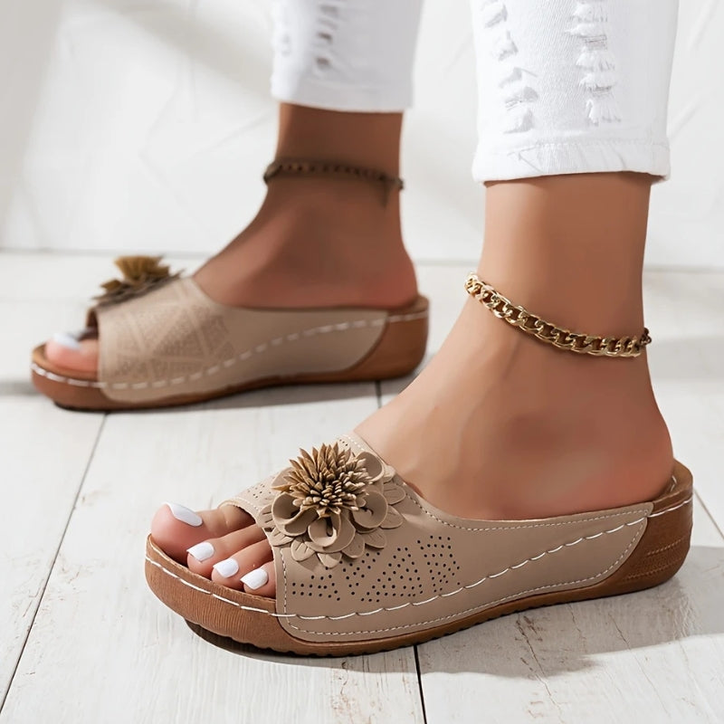 Flora | Sandales à Talon Compensé Slip-On à Bout Ouvert