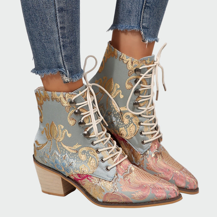 Sandra | Bottines en Cuir avec Fleurs Élégantes Éclatantes