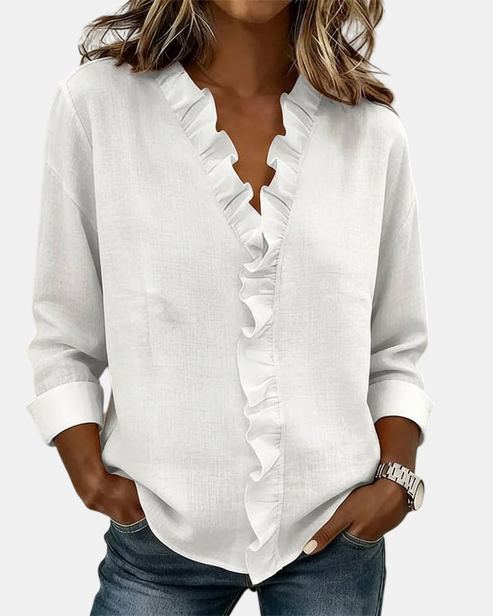 Inés | Blouse à Volants, Décolleté en V et Manches Longues