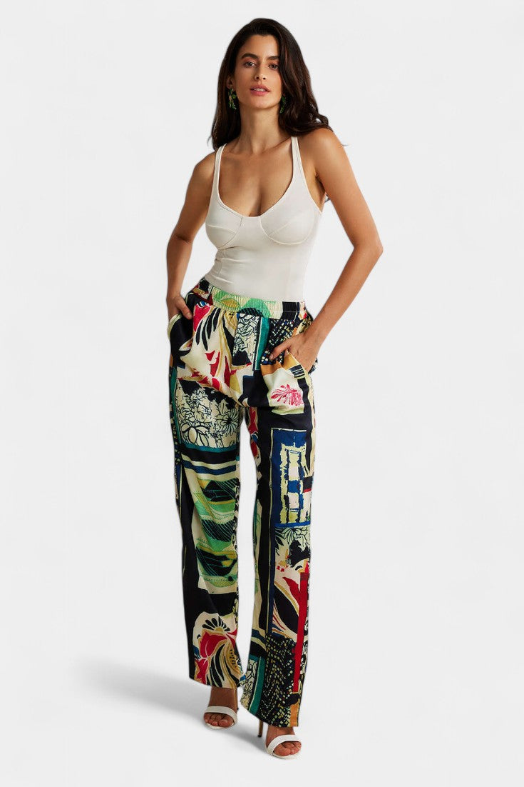 Arce | Pantalons Droits Taille Haute avec Imprimé Floral