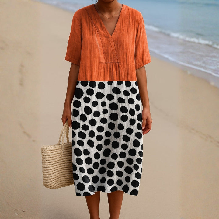 Penélope - Robe Orange avec des Pois Contrastants