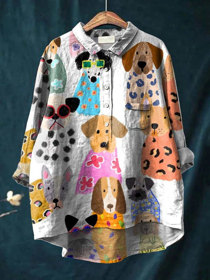 Martina | Chemise décontractée avec un chien de dessin animé coloré