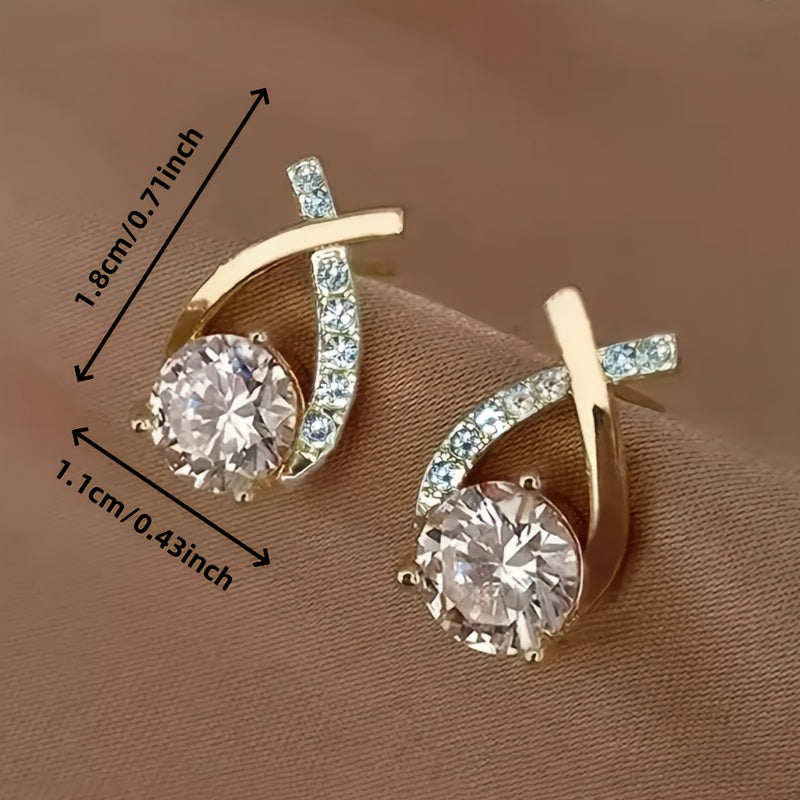 Boucles d'Oreilles à Clou avec Croix Dorée et Zircon
