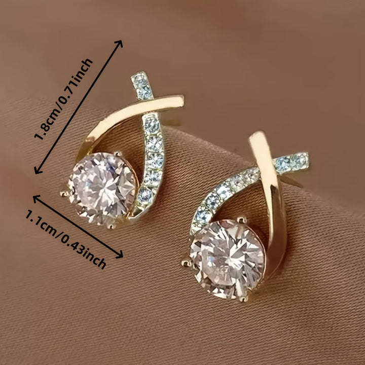 Boucles d'Oreilles à Clou avec Croix Dorée et Zircon