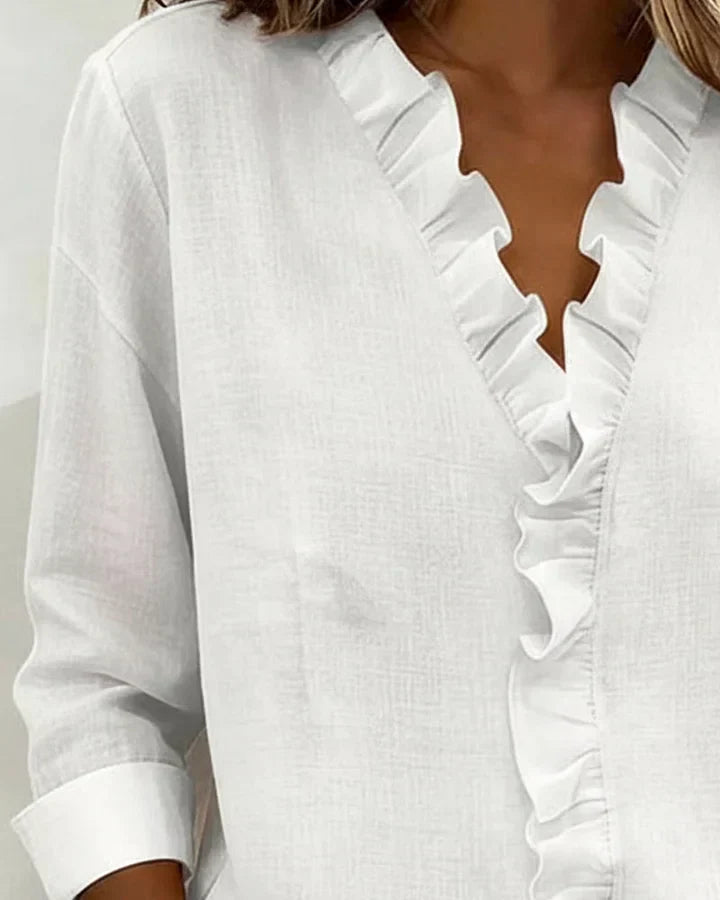 Inés | Blouse à Volants, Décolleté en V et Manches Longues