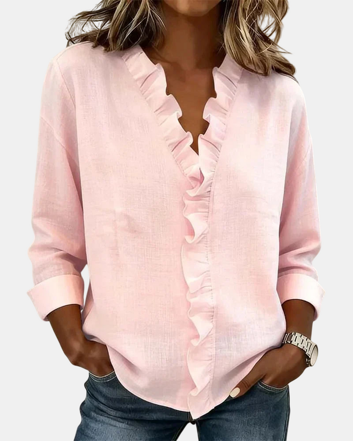 Inés | Blouse à Volants, Décolleté en V et Manches Longues