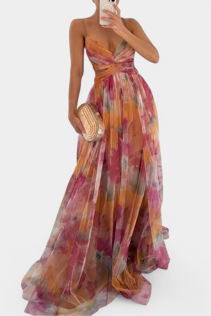 Ingrid | Robe Maxi Fleurie avec Décolleté en V