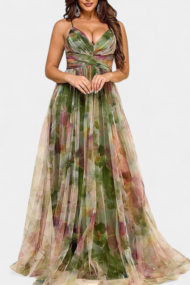 Ingrid | Robe Maxi Fleurie avec Décolleté en V
