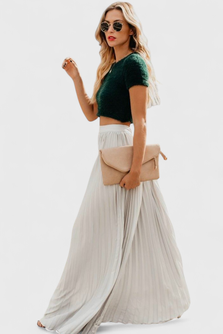 Mila | Jupe Longue Plissée Taille Haute