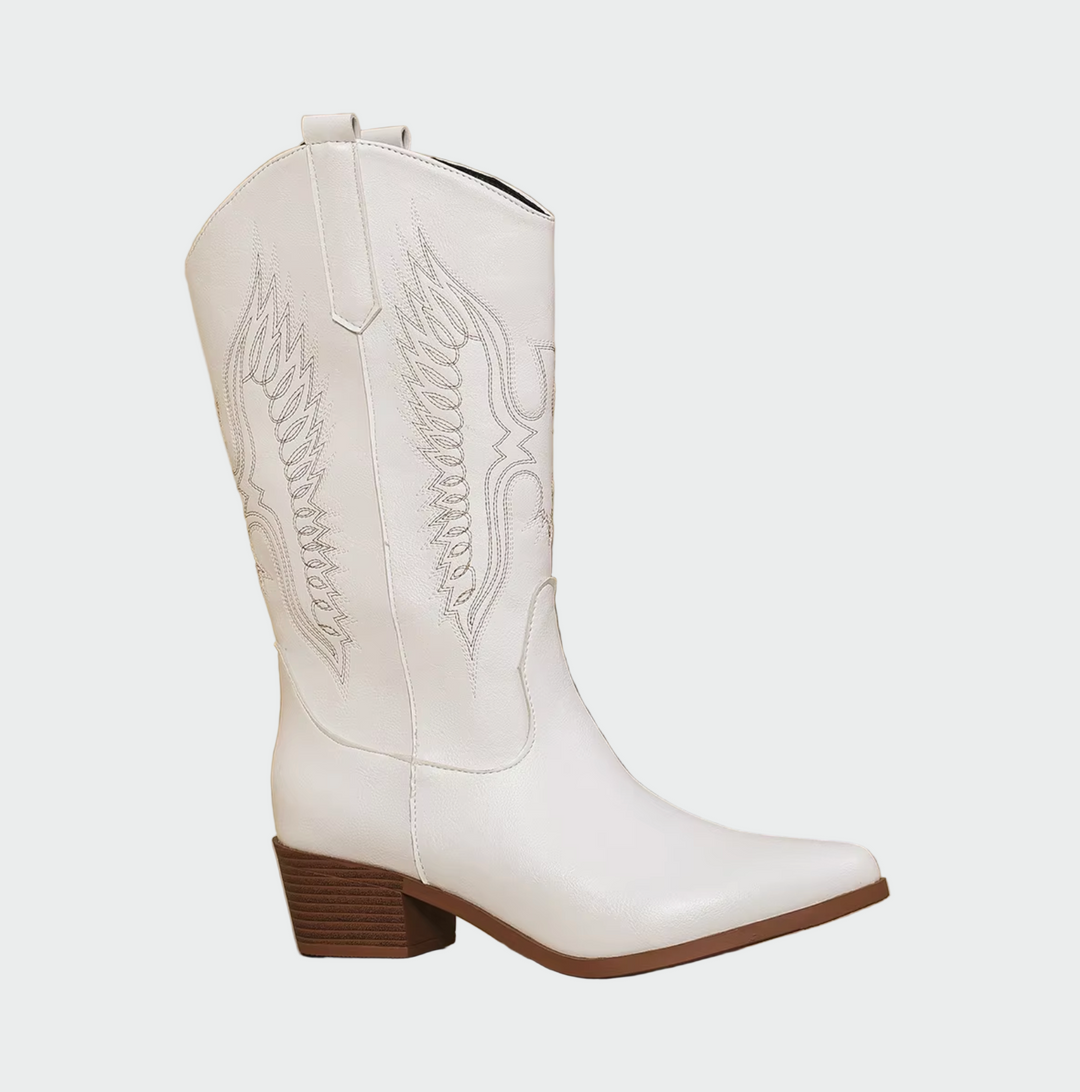 Isabella | Bottes de Cowboy en Cuir Noir avec Détails Plumés