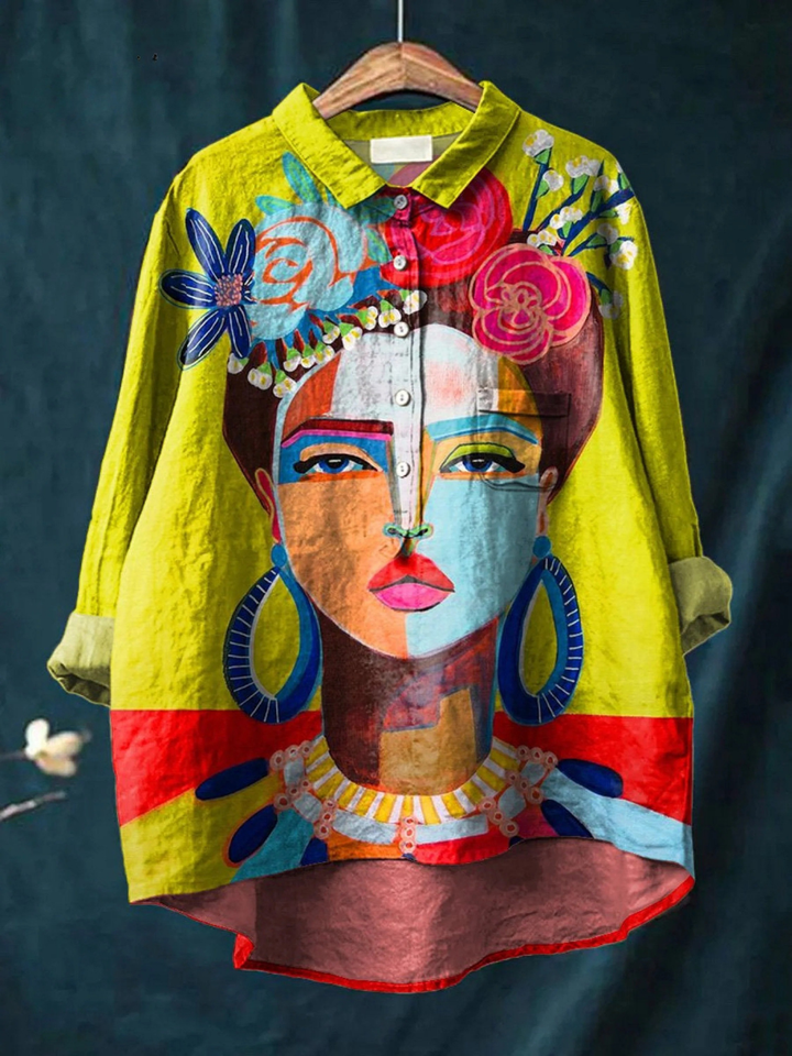Lola | T-shirt décontracté avec portrait de Freda en peinture à l'huile imprimée