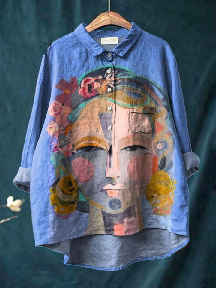 Lola | T-shirt décontracté avec portrait de Freda en peinture à l'huile imprimée