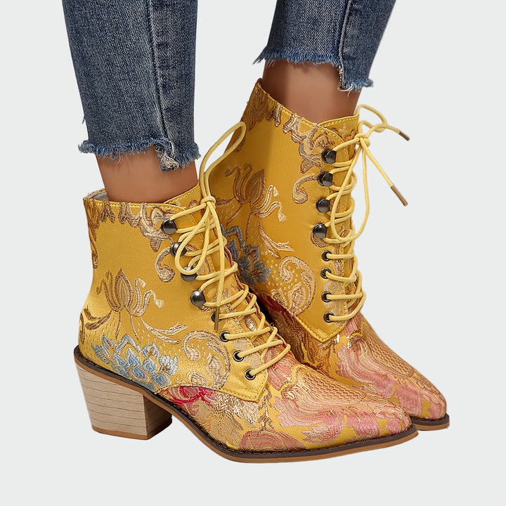 Sandra | Bottines en Cuir avec Fleurs Élégantes Éclatantes