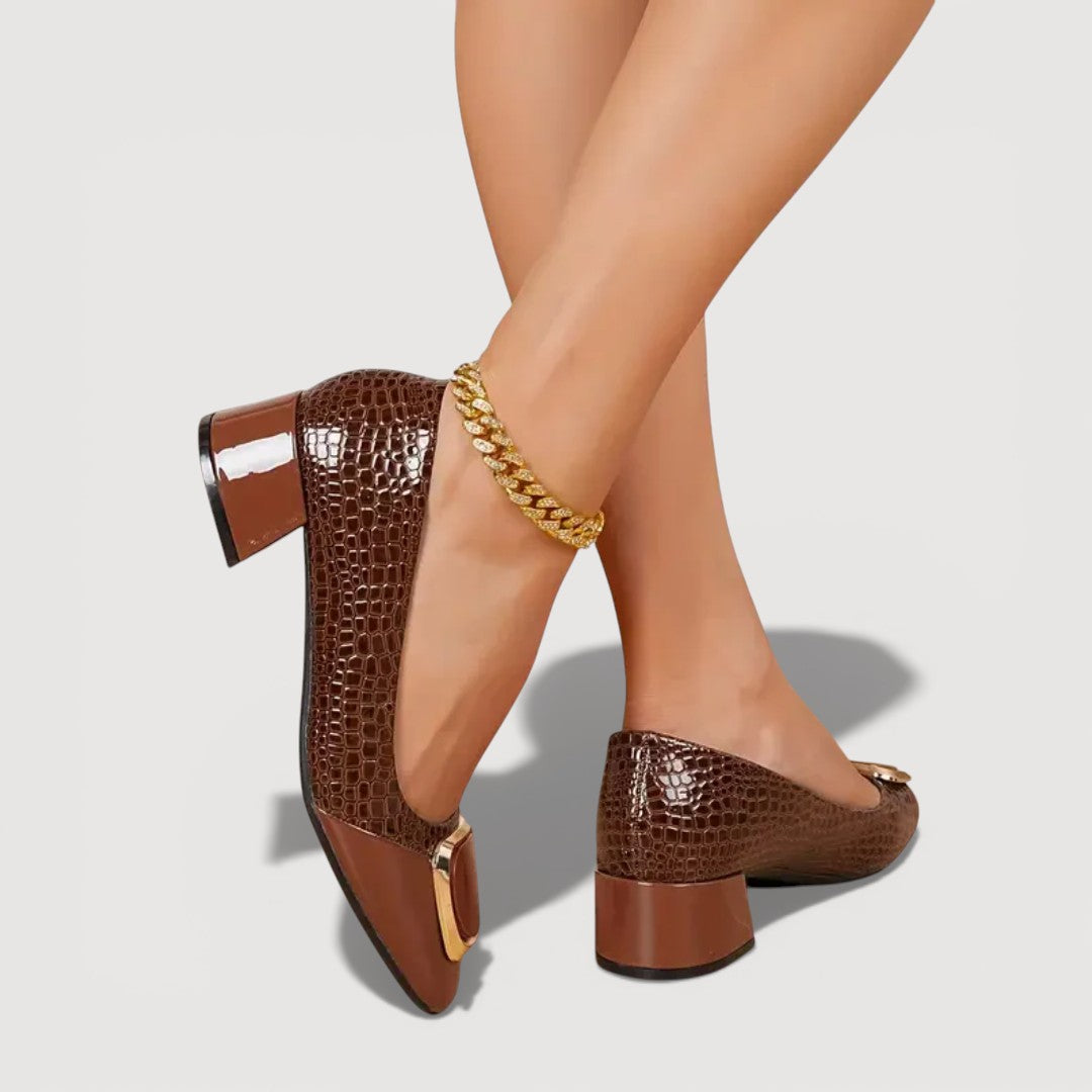 Livana | Chaussures à Talons Bas Effet Croco