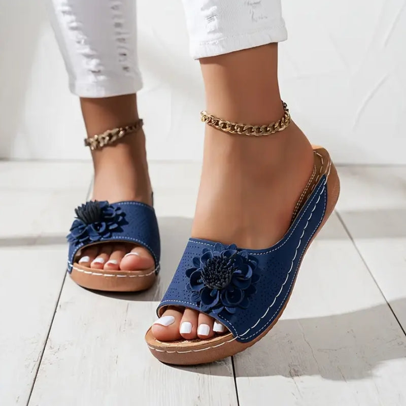 Flora | Sandales à Talon Compensé Slip-On à Bout Ouvert