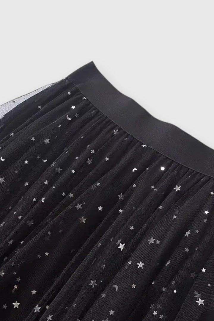Colette | Jupe à Paillettes avec Ourlet Froncé et Taille Haute
