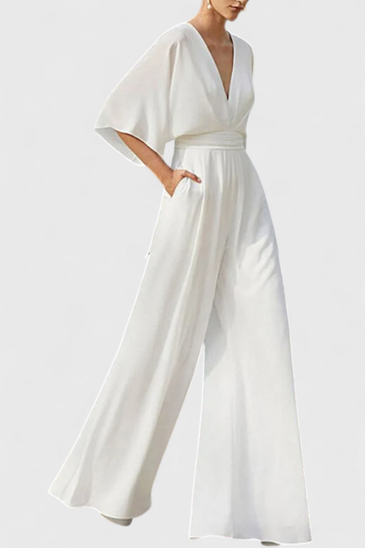 Isaura | Combinaison Longue Élégante avec Pantalon Large et Décolleté en V
