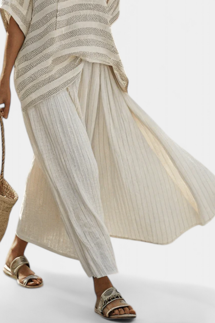 Graziella | Haut à rayures en bambou naturel et pantalon en lin fluide