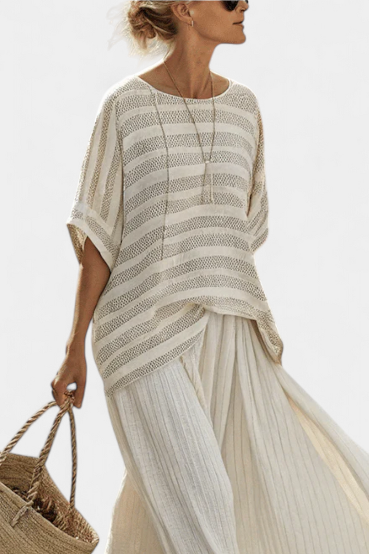 Graziella | Haut à rayures en bambou naturel et pantalon en lin fluide