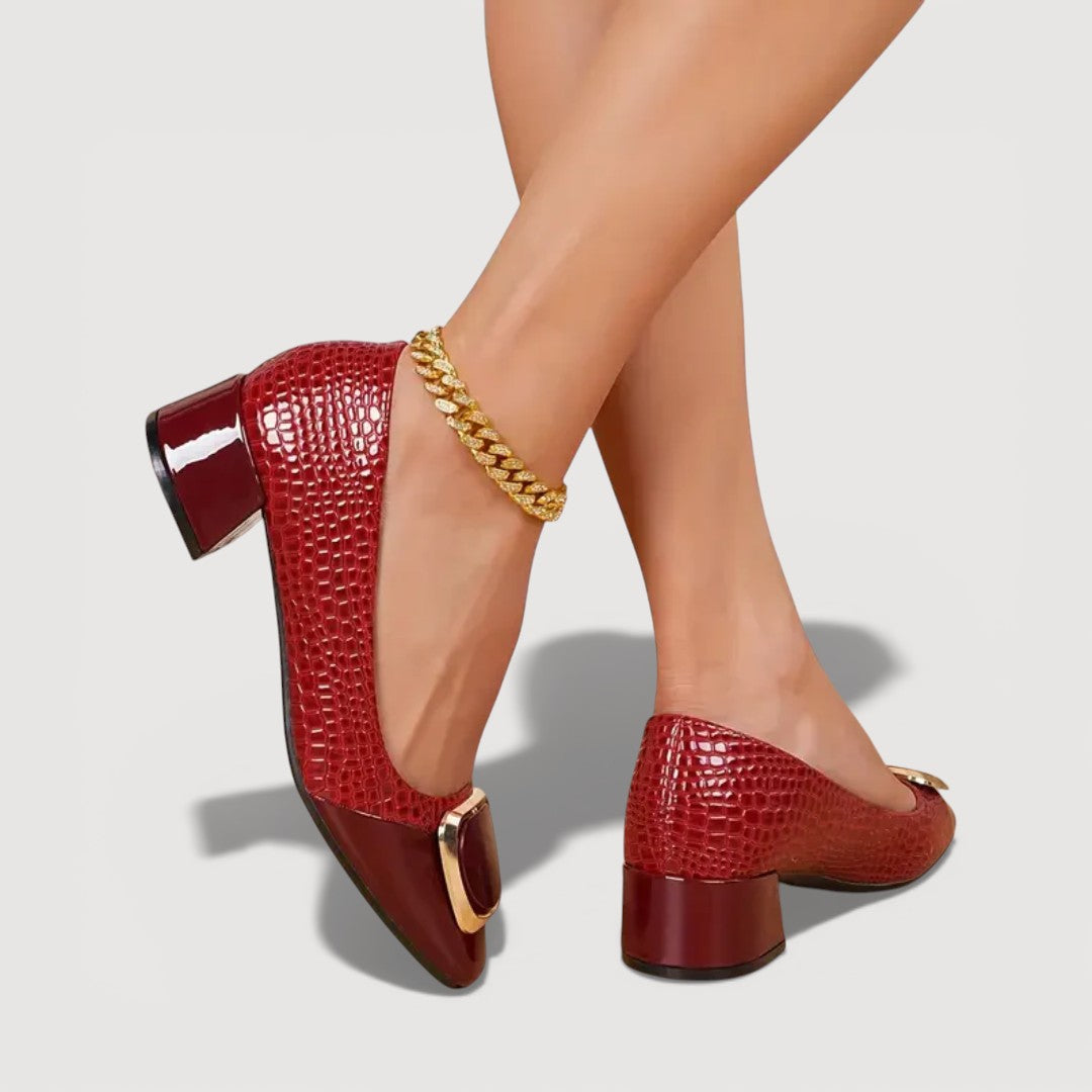 Livana | Chaussures à Talon Bas Effet Croco