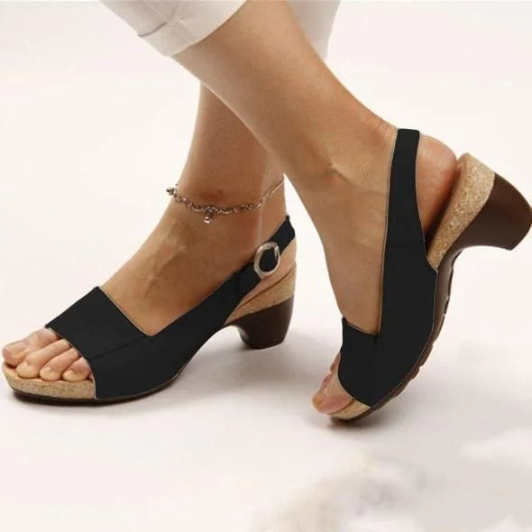 Vera | Sandales à Talon Bas Slingback avec Bout Ouvert et Boucle