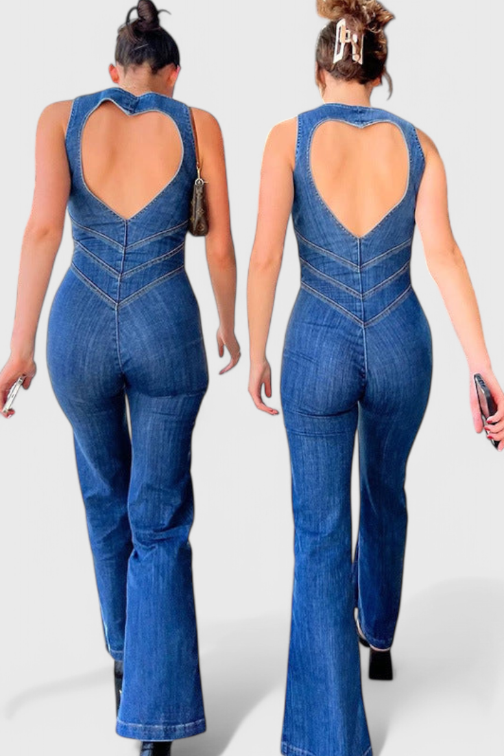 Maisie | Salopette en denim avec décolleté en cœur