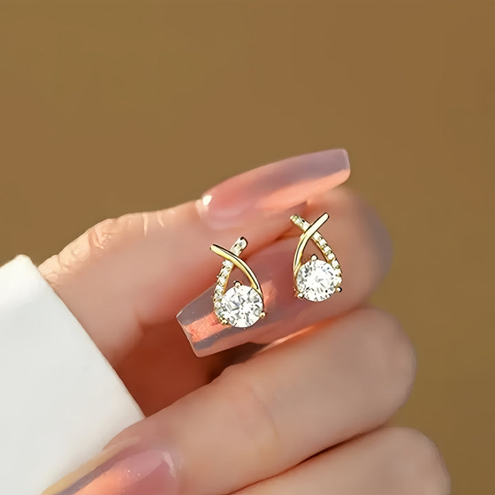 Boucles d'Oreilles à Clou avec Croix Dorée et Zircon