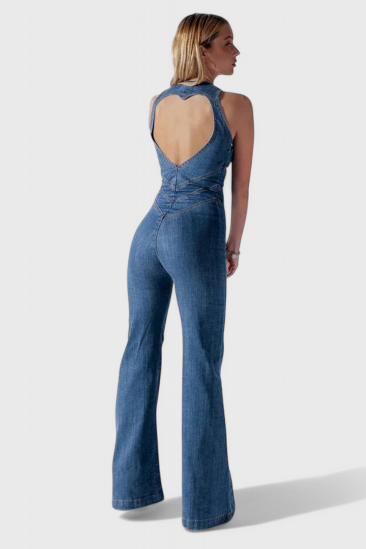 Maisie | Salopette en denim avec décolleté en cœur