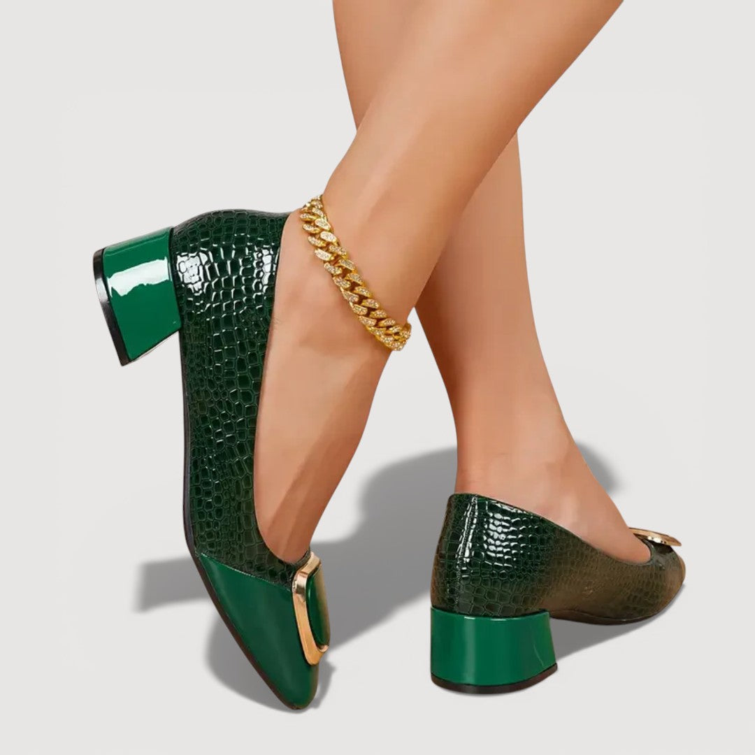 Livana | Chaussures à Talons Bas Effet Croco