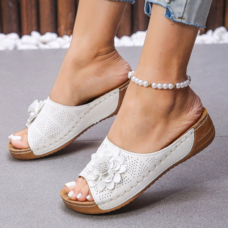 Flora | Sandales à Talon Compensé Slip-On à Bout Ouvert