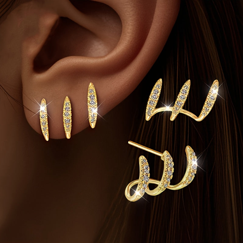 Boucles d'Oreilles Élégantes avec Trois Griffes et Strass
