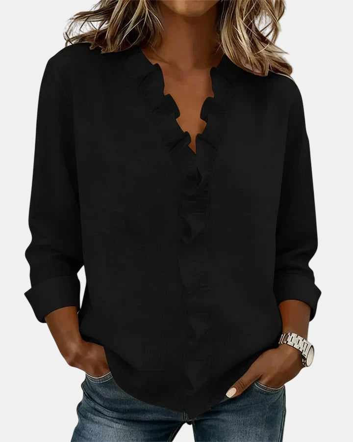 Inés | Blouse à Volants, Décolleté en V et Manches Longues