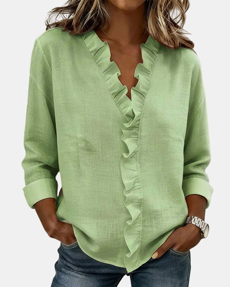Inés | Blouse à Volants, Décolleté en V et Manches Longues