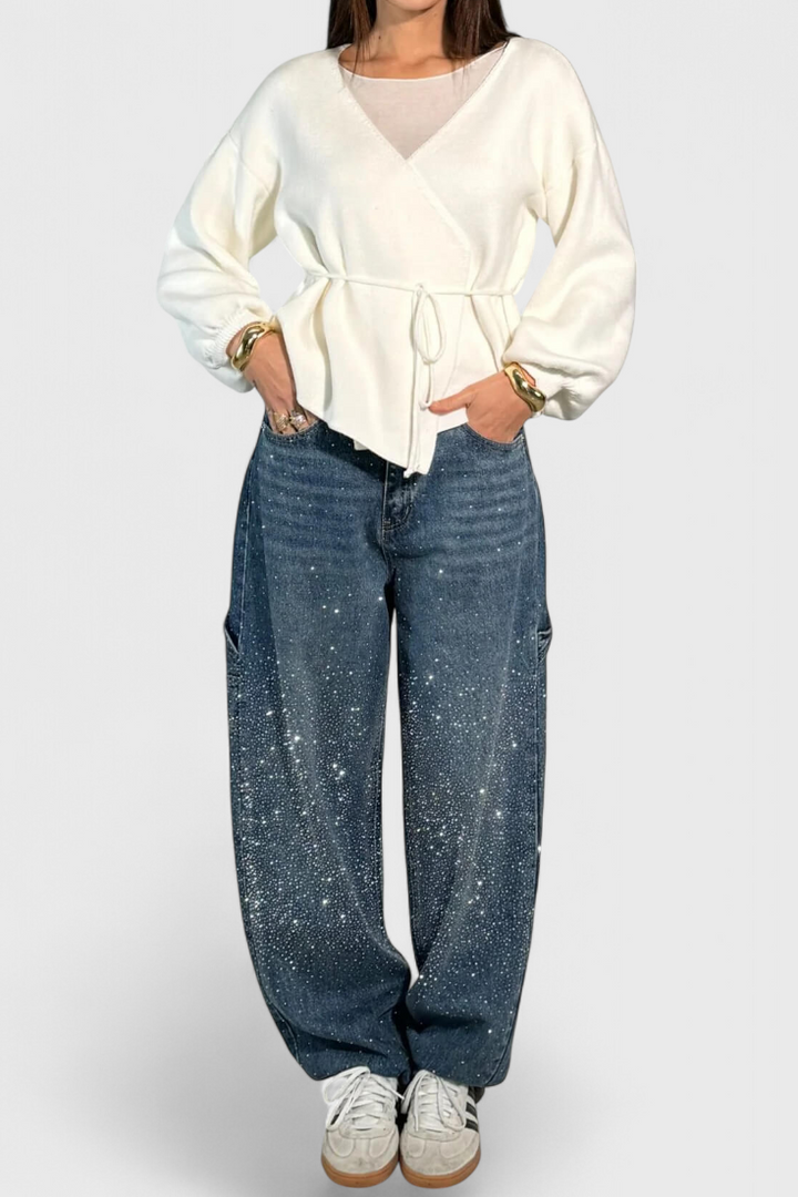 Dariya | Jean Cargo Balloon avec Brillance et Applications de Strass