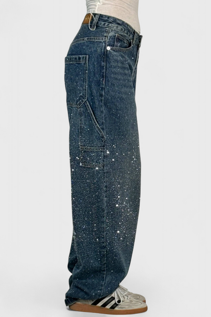 Dariya | Jean Cargo Balloon avec Brillance et Applications de Strass
