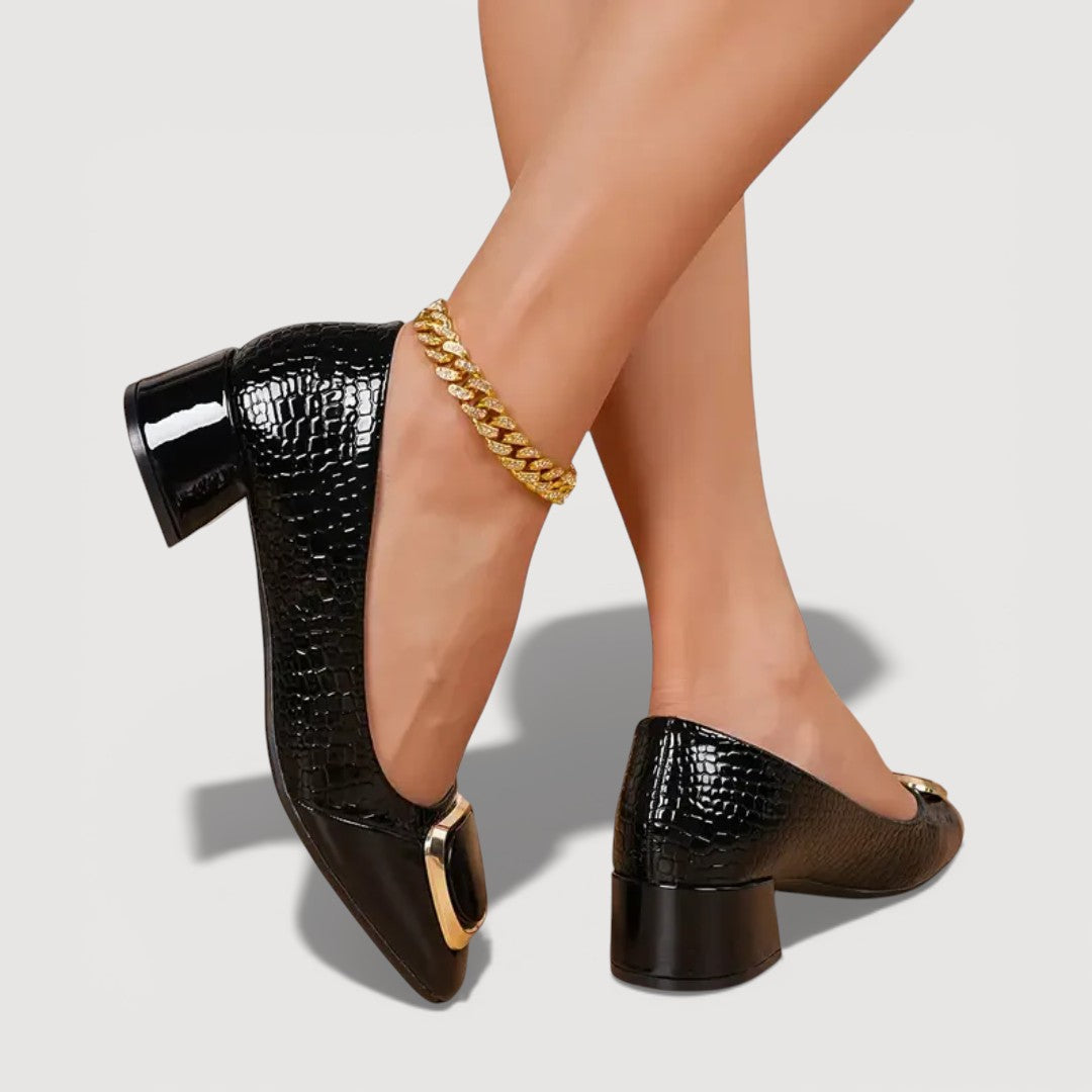 Livana | Chaussures à Talons Bas Effet Croco