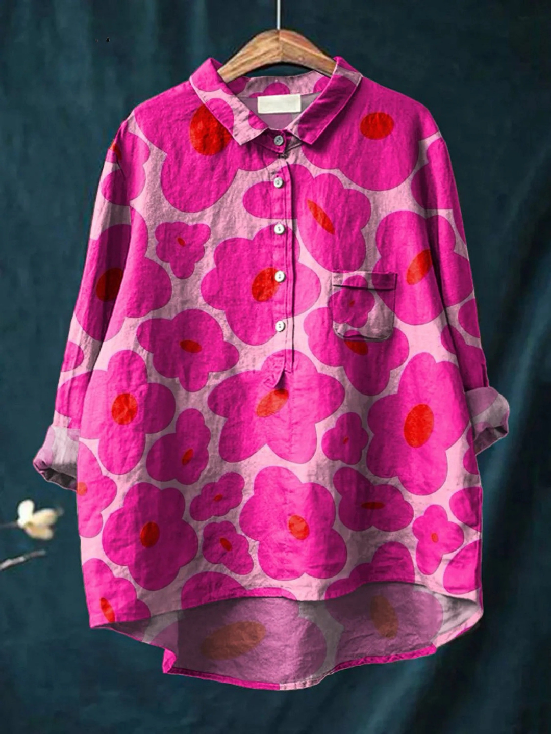 Alicia | Chemise Décontractée Femme avec Motif Floral Rose Vibrant