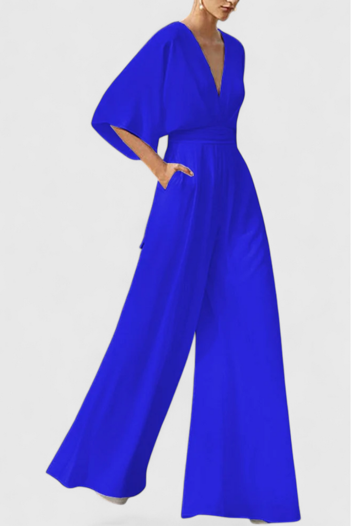 Isaura | Combinaison Longue Élégante avec Pantalon Large et Décolleté en V